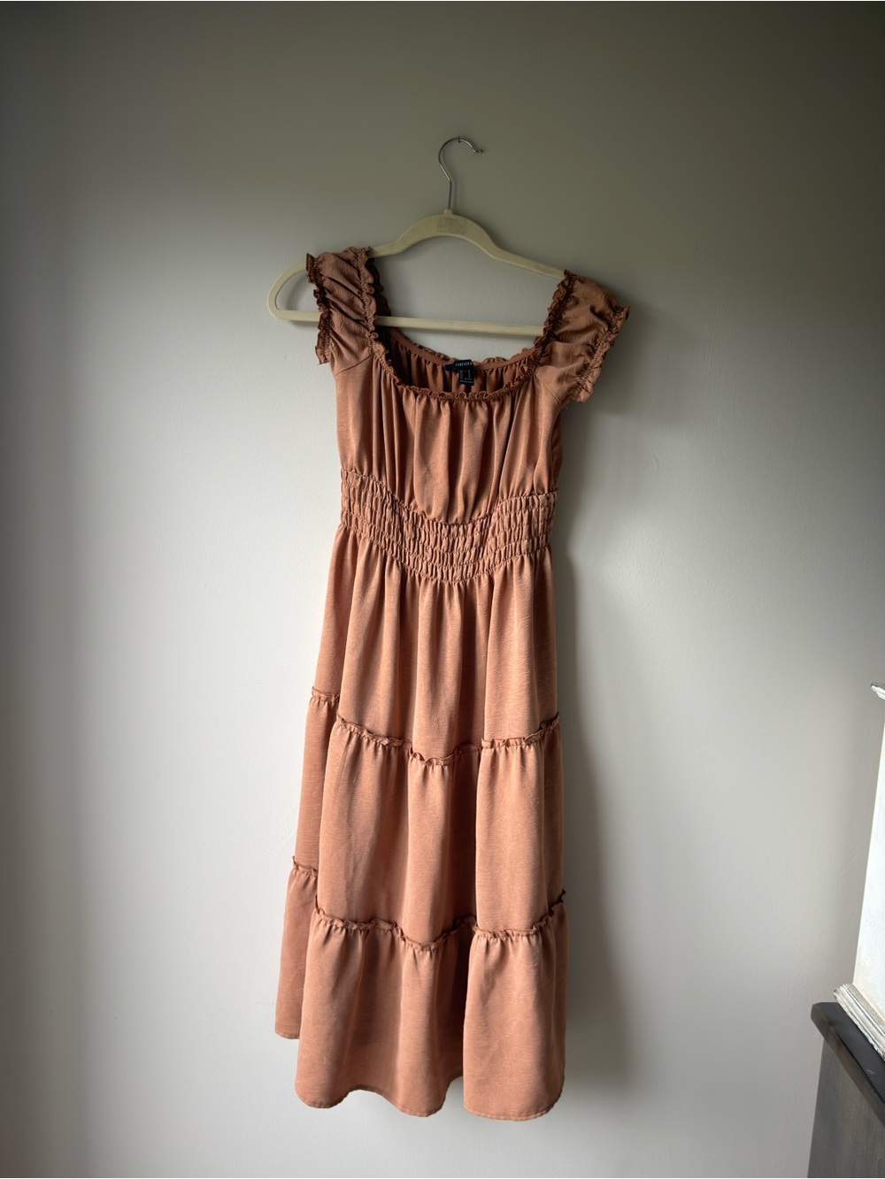 Forever 21 Rust-Toned Smocked Tiered Midi Dress
